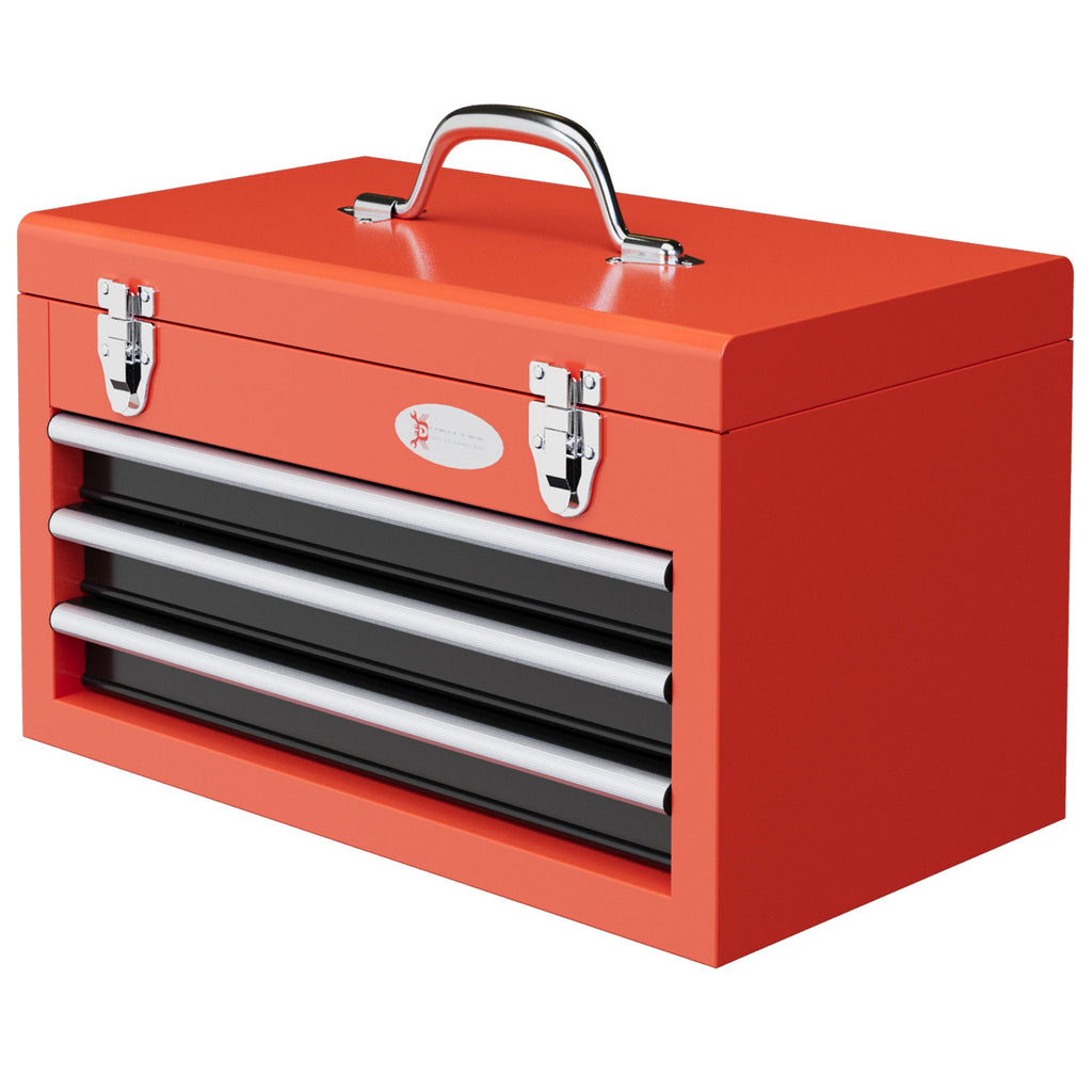EasyComfort Cassetta Porta Attrezzi con 3 Cassetti e Vano Superiore in Acciaio con Maniglia, 45x24x27cm, Rosso