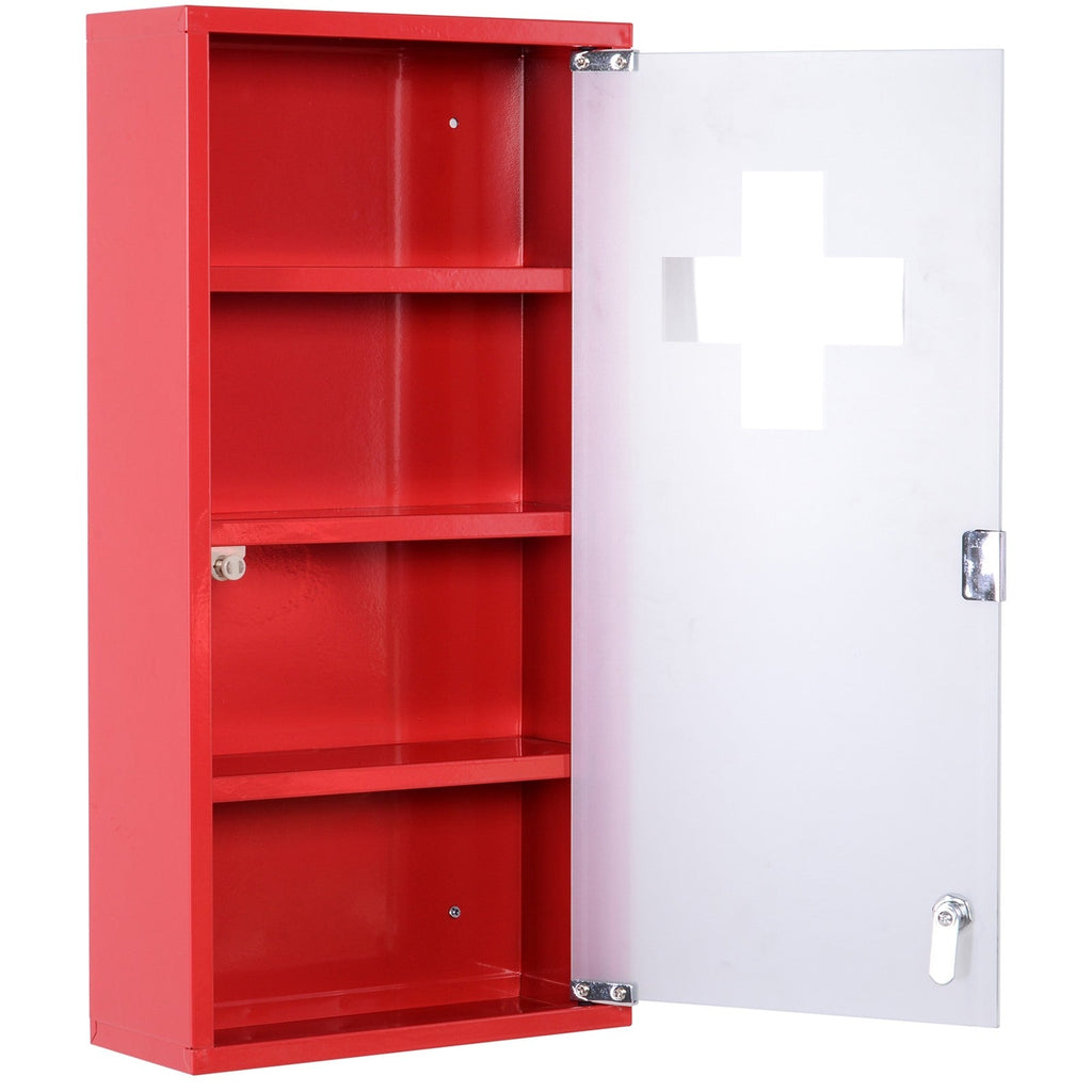 Easycomfort Cassetta Porta Medicine Armadietto Medicinali 4 Livelli Porta in Vetro 60×30×12cm Rosso