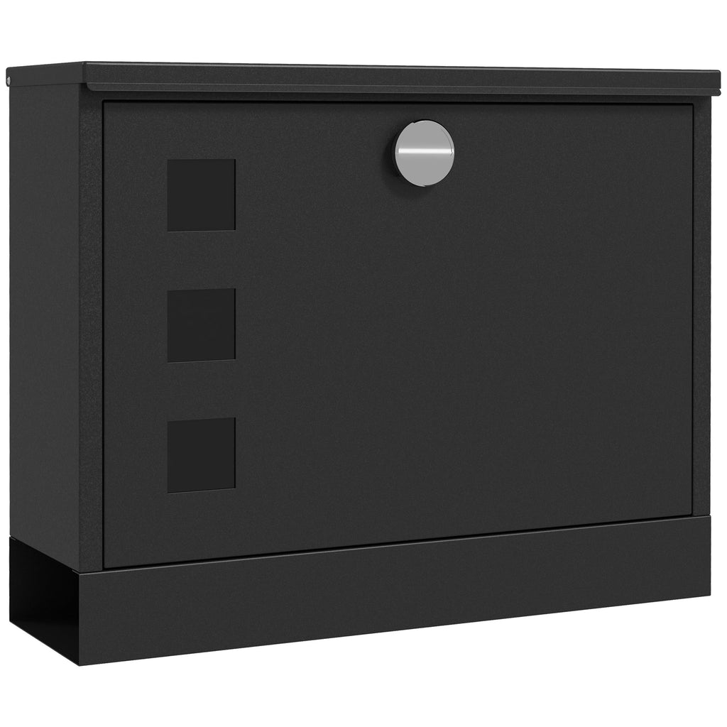 EasyComfort Cassetta Postale in Metallo con 2 Chiavi di Sicurezza, 3 Finestre e Foro di Drenaggio, 36.5x11.5x29 cm, Nera