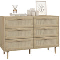 EasyComfort Cassettiera 6 Cassetti in Legno e Rattan Stile Boho per Soggiorno e Camera da Letto, 110x40x75 cm
