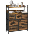 EasyComfort Cassettiera 7 Cassetti Rimovibili with 2 Ripiani Industriale in Legno e Acciaio, 79x29x101 cm, Marrone e black