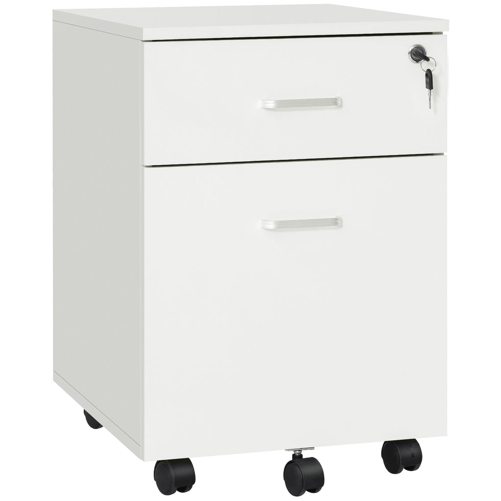 EasyComfort Cassettiera Ufficio a 2 Cassetti con Serratura e 5 Ruote, in Truciolato, 40x49x58 cm, Bianco