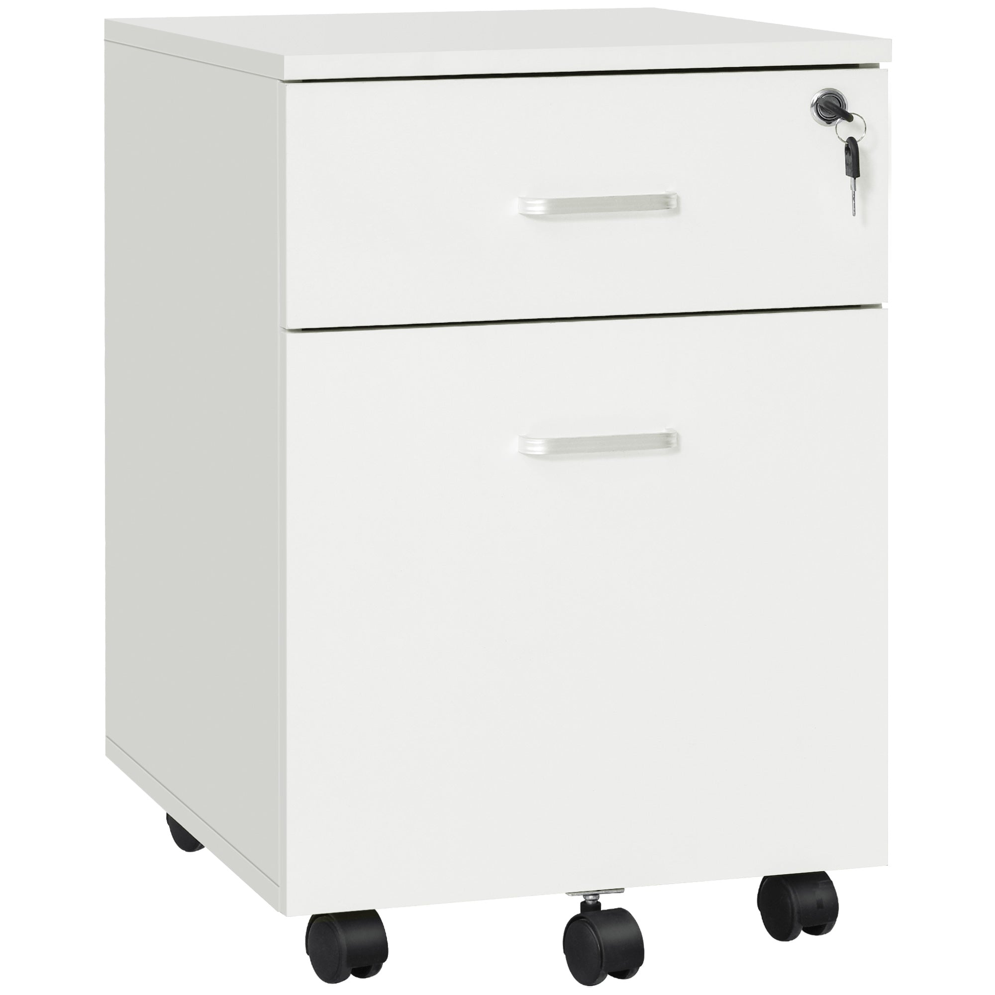 EasyComfort Cassettiera Ufficio a 2 Cassetti con Serratura e 5 Ruote, in Truciolato, 40x49x58 cm, Bianco