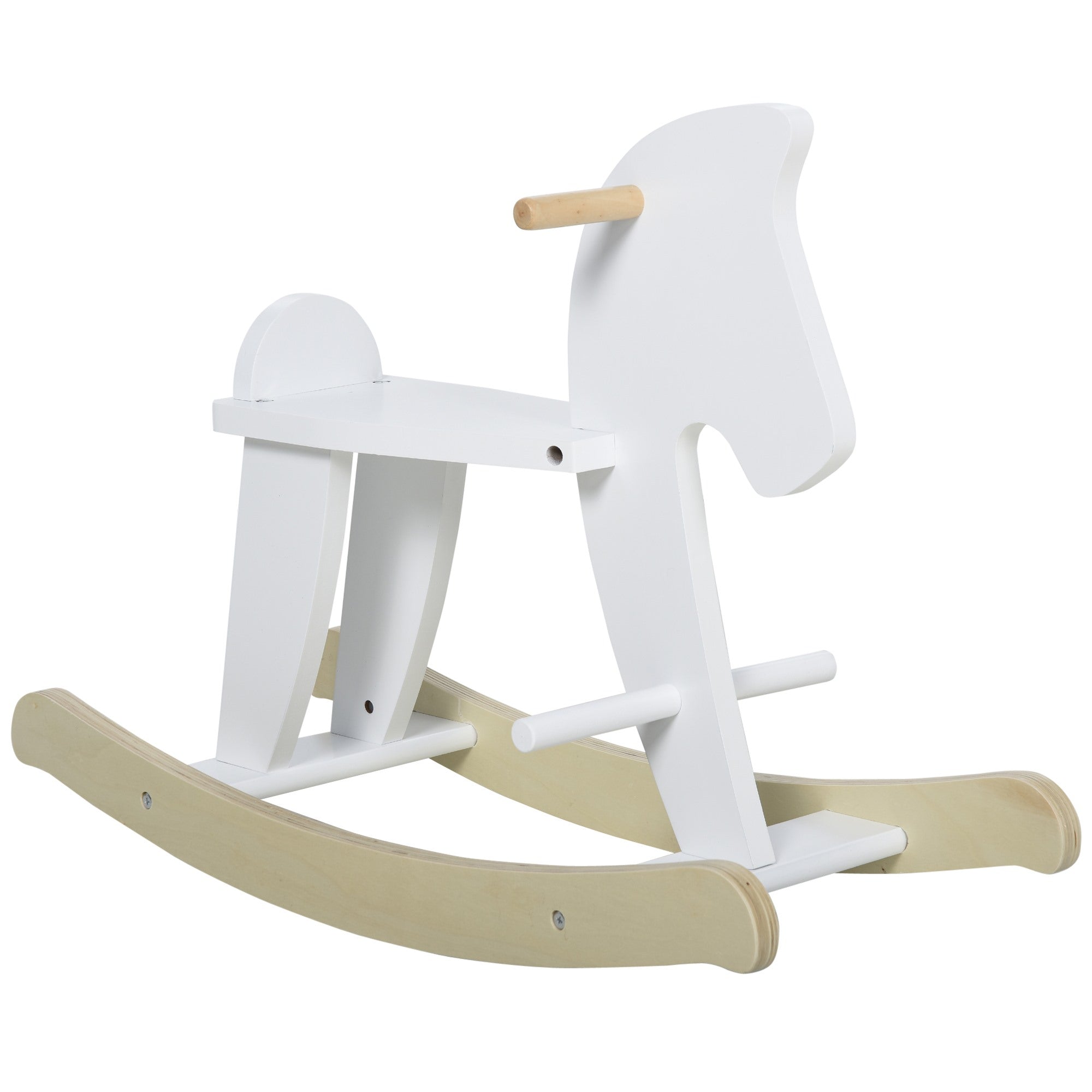 Easycomfort Cavallo a Dondolo Bambini da 1-3 Anni in Legno with Maniglie e Poggiapiedi, 68x26.5x48 cm, white