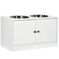 EasyComfort Ciotole per Cani Rialzate con Armadietto da 44L e 2 Ciotole in Acciaio, 60x30x35.5cm, Bianco