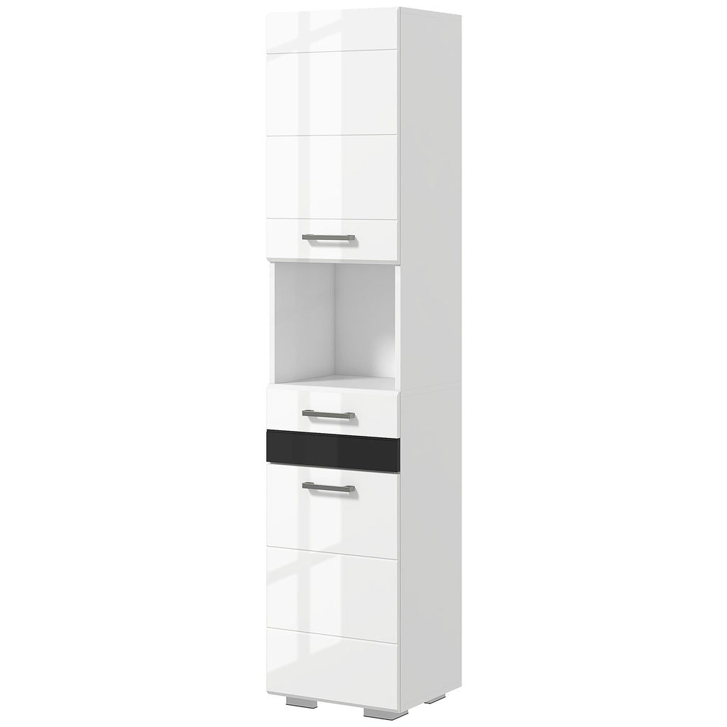 Easycomfort Colonna Bagno in MDF with Ripiano Aperto, Cassetto e Armadietto Chiuso, 37x32.5x170 cm, white