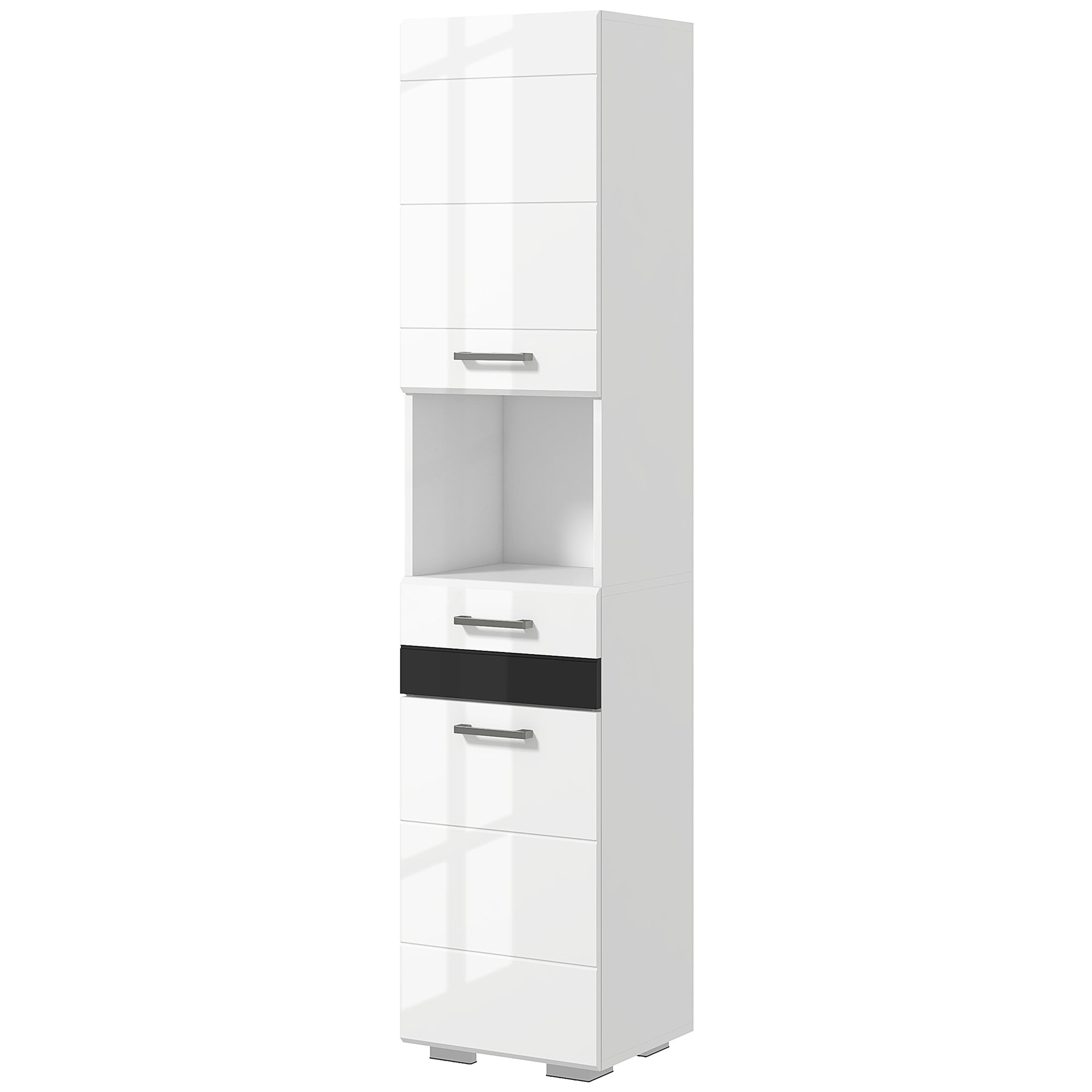 Easycomfort Colonna Bagno in MDF with Ripiano Aperto, Cassetto e Armadietto Chiuso, 37x32.5x170 cm, white