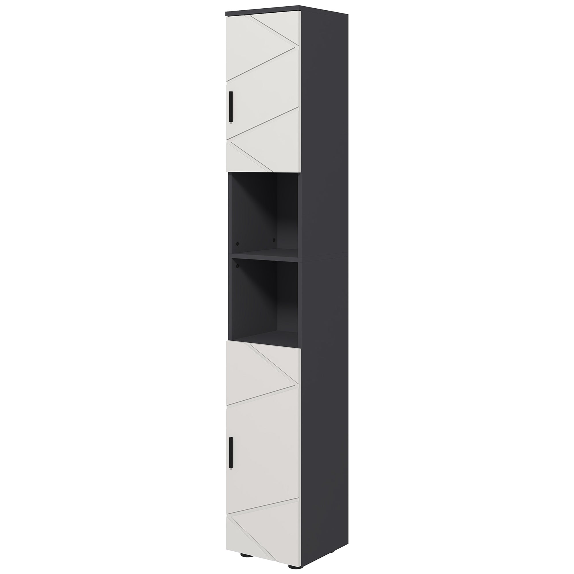 Easycomfort Colonna Bagno in Truciolato with 2 Ripiani Aperti e 2 Armadietti a 2 Livelli, 30x30x183 cm, Grigio