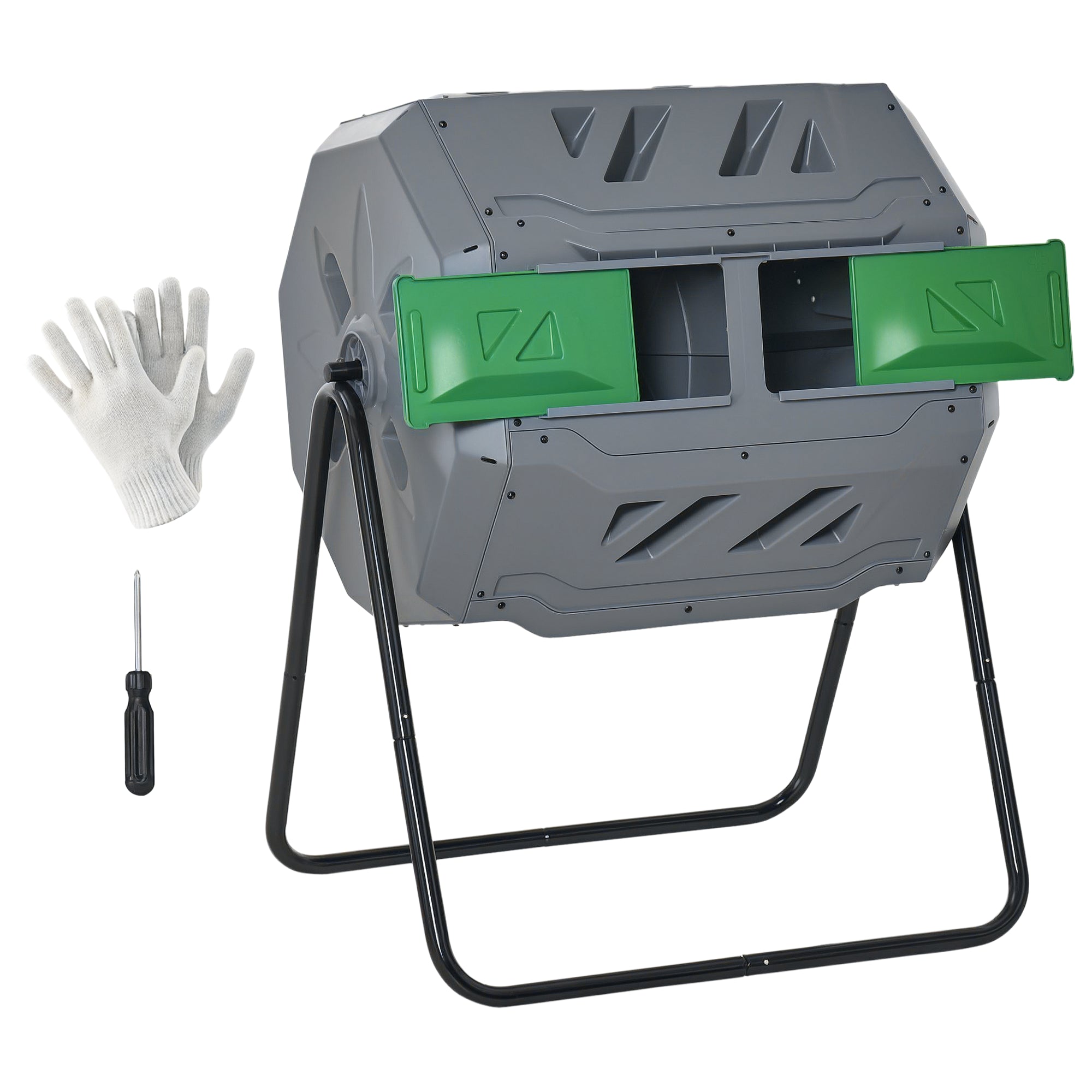 EasyComfort Compostiera da Giardino Girevole a 2 Sezioni with 8 Prese d'Aria, in Acciaio e PP, 71x65x96 cm, Grigio