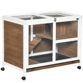 EasyComfort Conigliera a 2 Livelli con Casetta, Rampa e Vassoio Estraibile, in Legno di Abete, 91.5x53.3x73 cm, Marrone