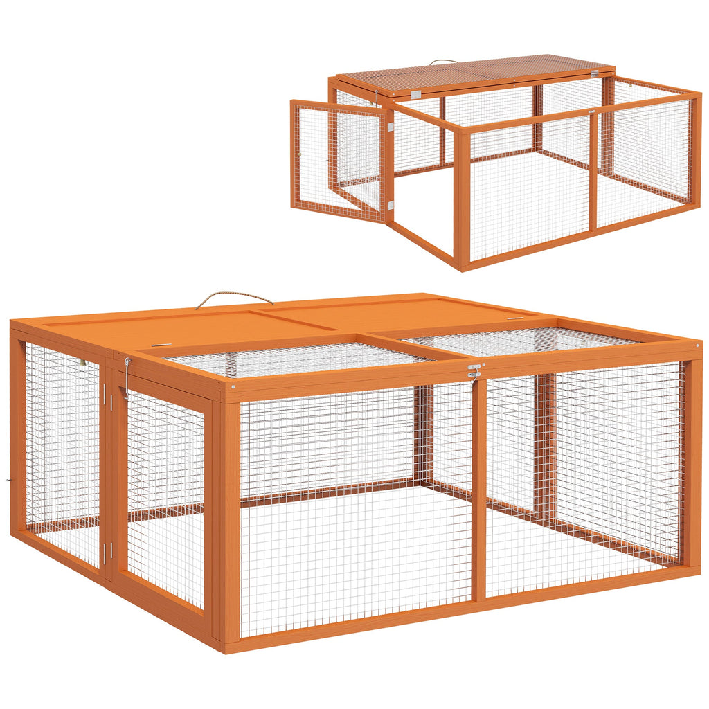 EasyComfort Conigliera da Esterno Pieghevole per 2-3 Roditori con Ingressi Multipli, in Legno e Acciaio, 110x105x50 cm, Arancione
