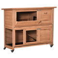 Easycomfort Conigliera in Legno a 2 Livelli with Ruote, Vassoio Estraibile e Rampa, 122x50x101cm