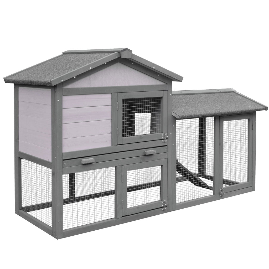 EASYCOMFORT Outdoor Wooden Hutch House with Roof and Fence