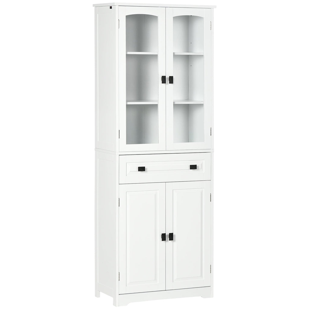 EasyComfort Credenza da Cucina Alta with 2 Armadietti e Cassetto, Ante a Vetri e Ripiani Regolabili, 60x30x160cm, white