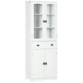 EasyComfort Credenza da Cucina Alta with 2 Armadietti e Cassetto, Ante a Vetri e Ripiani Regolabili, 60x30x160cm, white