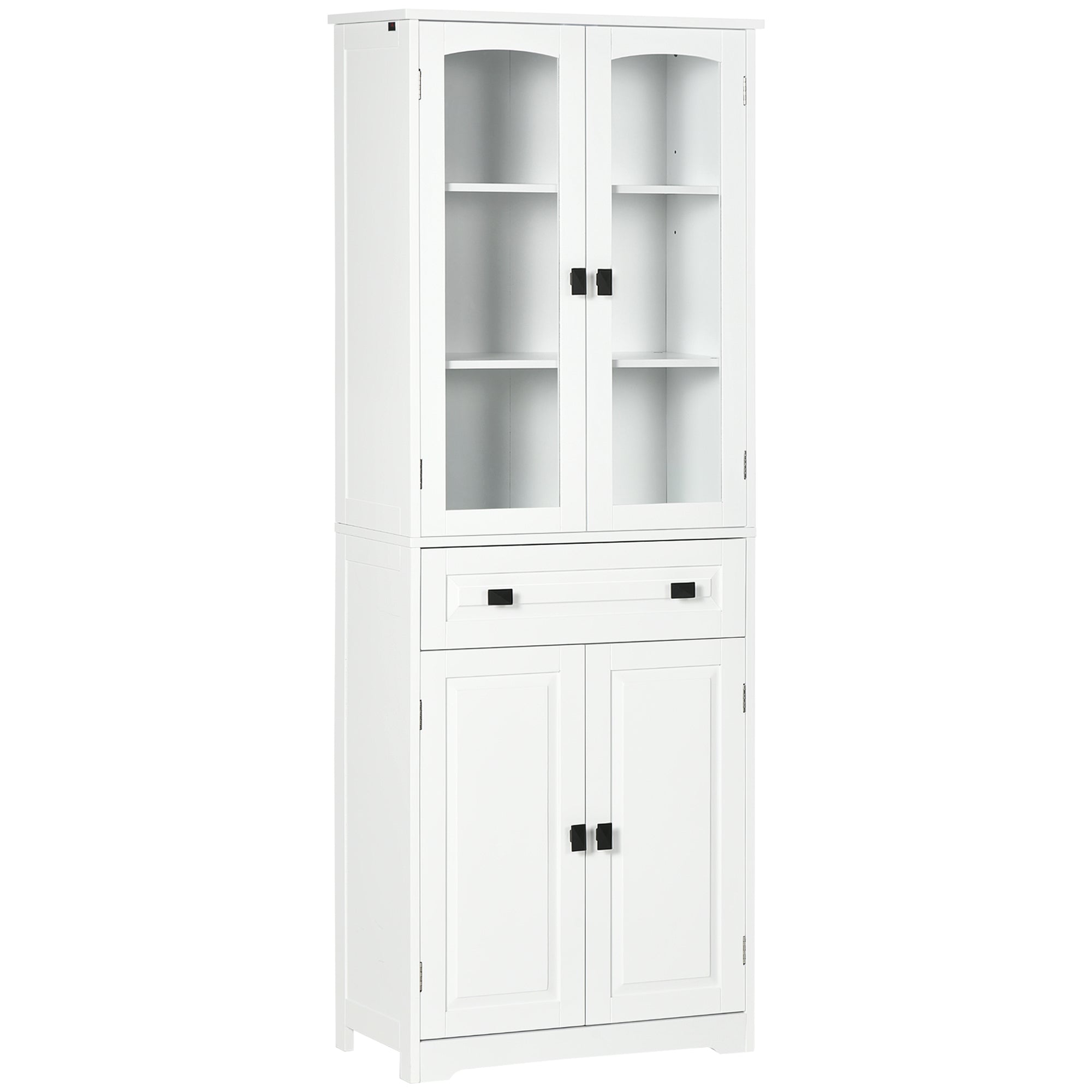 EasyComfort Credenza da Cucina Alta with 2 Armadietti e Cassetto, Ante a Vetri e Ripiani Regolabili, 60x30x160cm, white