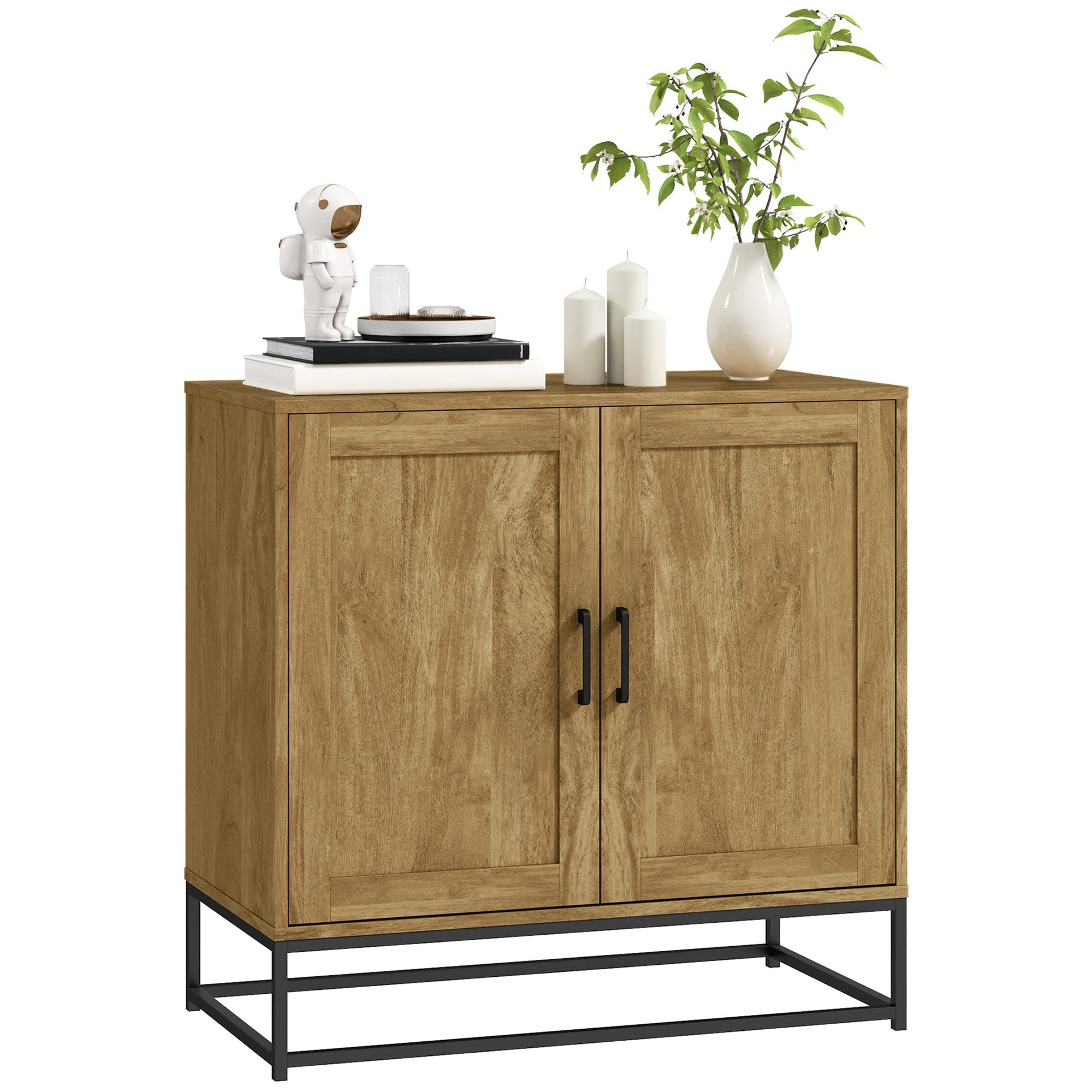 EasyComfort Credenza da Soggiorno a 2 Livelli with Ripiano Regolabile, in Legno e Acciaio, 80x40x78 cm, Marrone e black