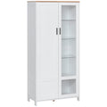 Easycomfort Credenza Moderna a 2 Ante with Mensole Regolabili in Legno e Vetro, 76x36x160cm, white
