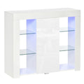 Easycomfort Credenza Moderna a Anta with Luci LED e Mensole in Vetro, Mobile Multiuso in Legno with Finitura Lucida, 97x35x83cm, white