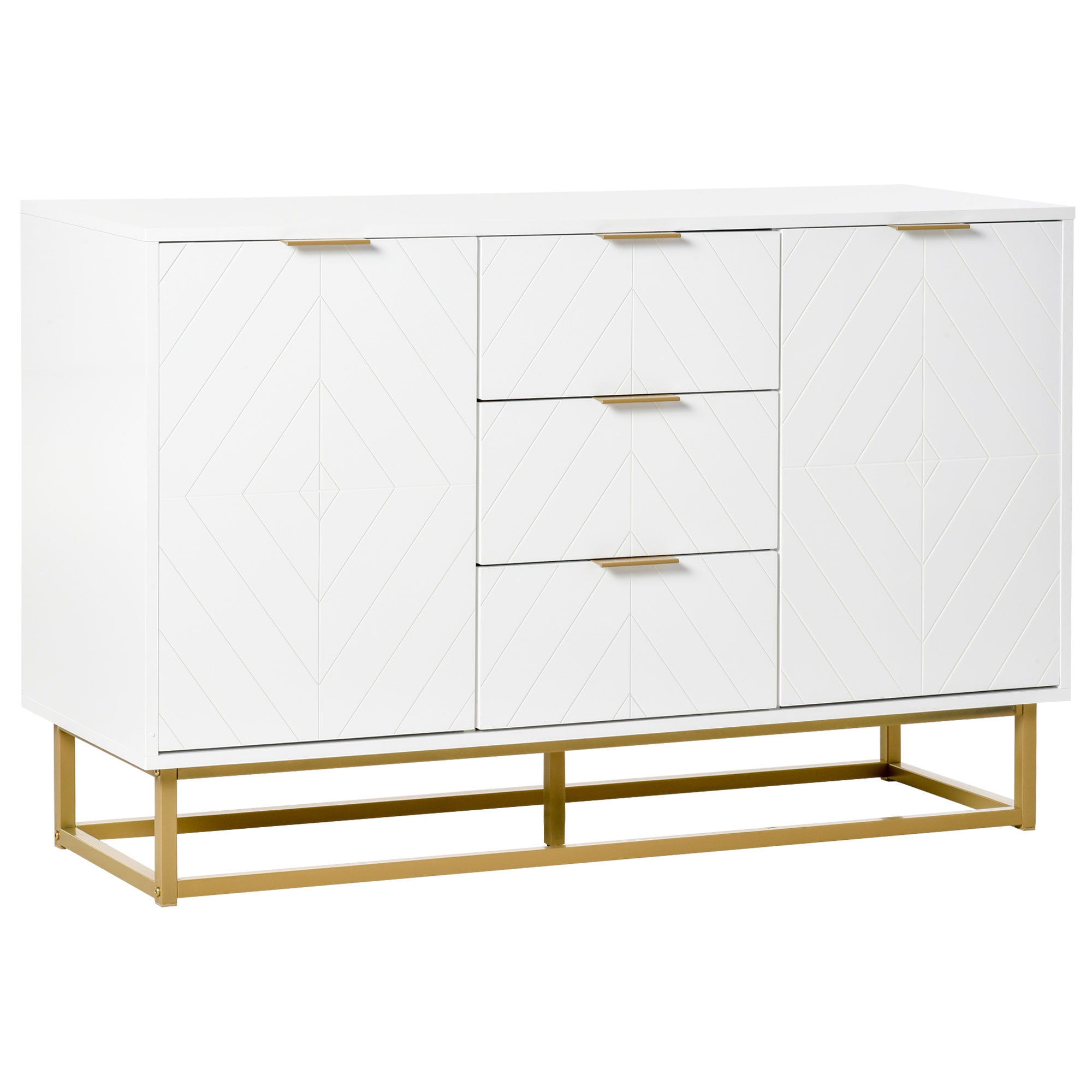Easycomfort Credenza Moderna Bianca, Credenza Bassa Buffet per Cucina o Sala da Pranzo with 3 Cassetti e 2 Ante, 120x40x76cm