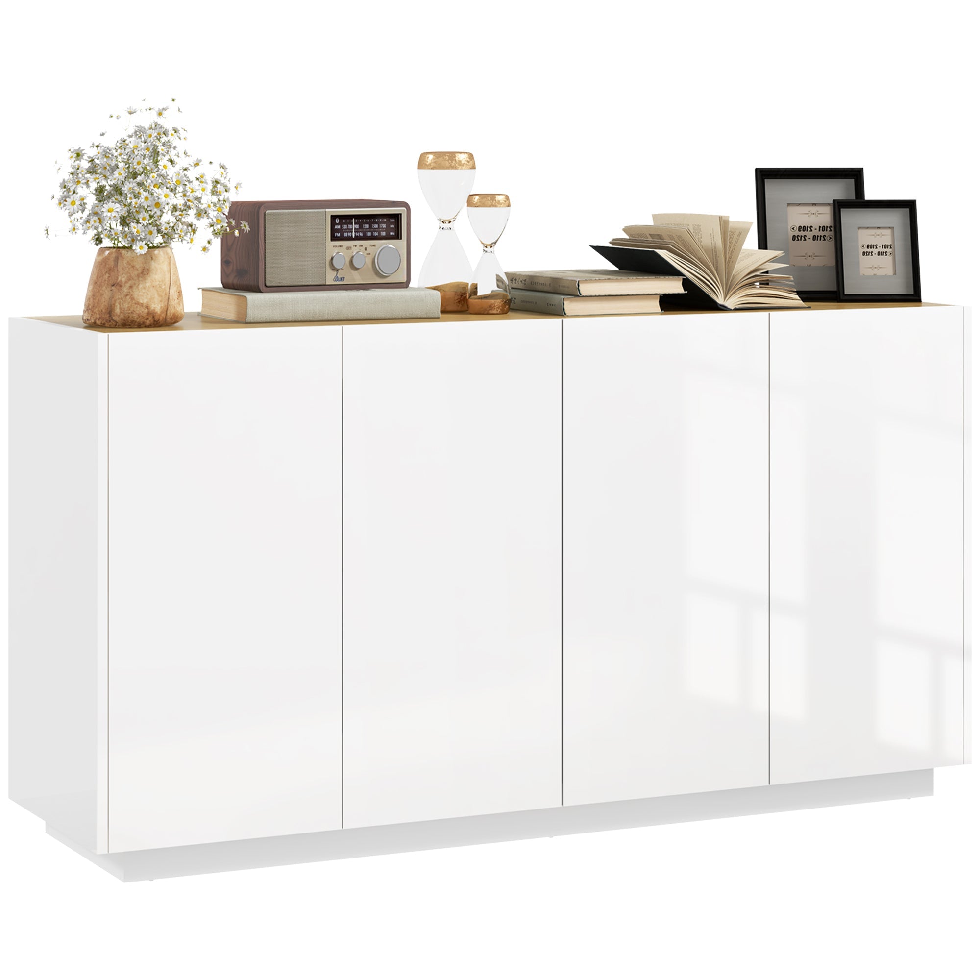 EasyComfort Credenza Moderna with Armadietti a 2 Ante, Chiusura Ammortizzata e Ripiani Regolabili, 140x40x75cm, white Lucido