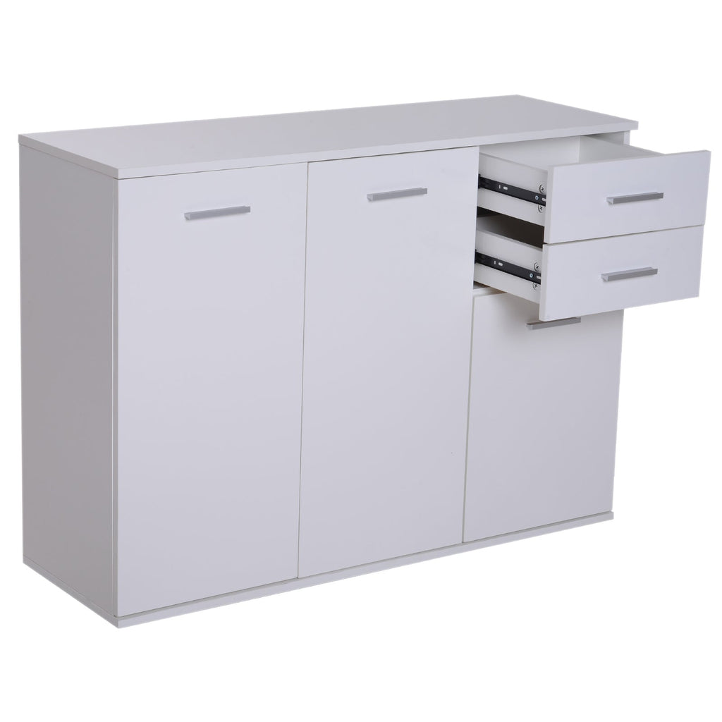 Easycomfort Credenza Soggiorno with 3 Armadietti e 2 Cassetti, Madia Soggiorno Moderna Salvaspazio with Ripiano Regolabile in Legno, 106x35x76 cm, white