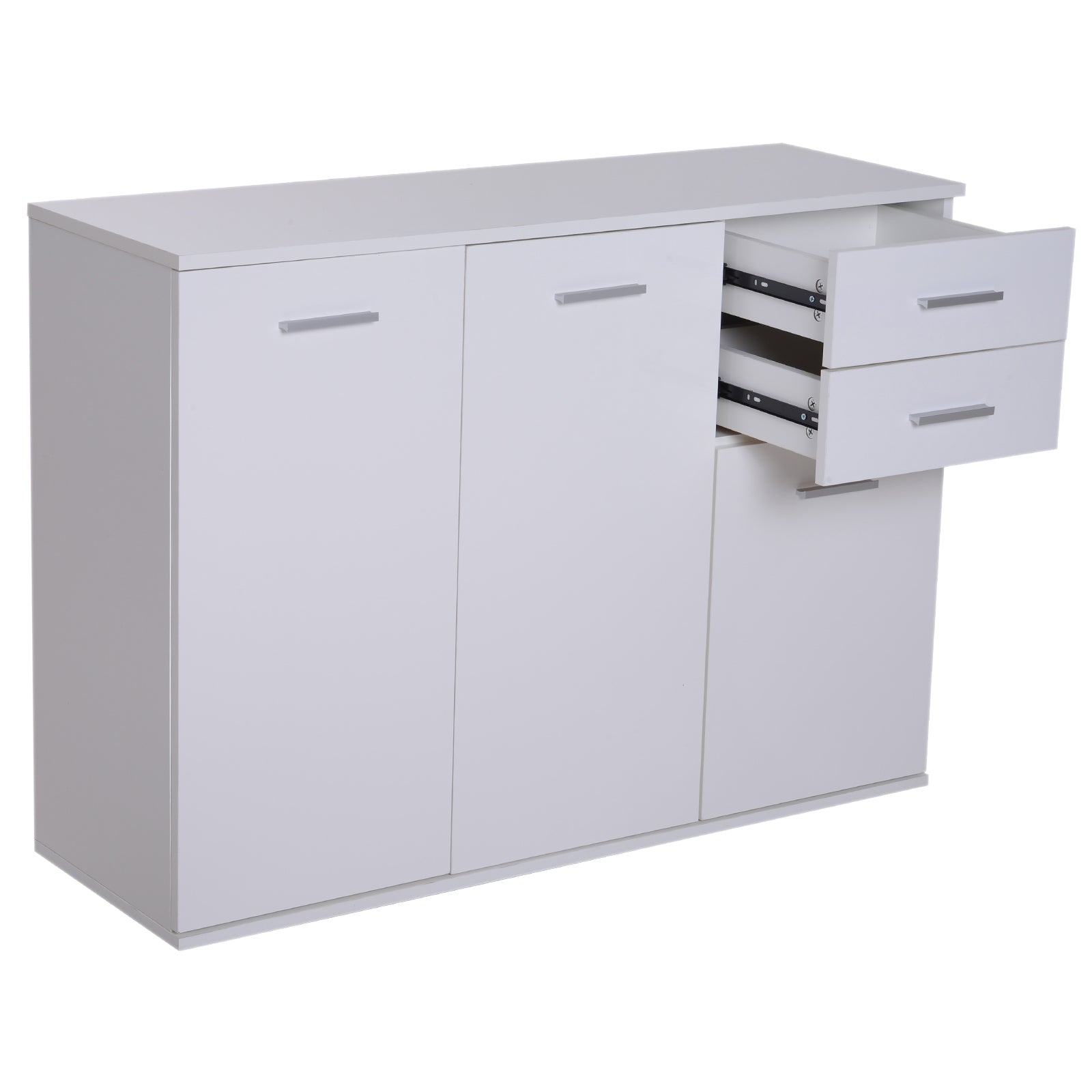 Easycomfort Credenza Soggiorno with 3 Armadietti e 2 Cassetti, Madia Soggiorno Moderna Salvaspazio with Ripiano Regolabile in Legno, 106x35x76 cm, white
