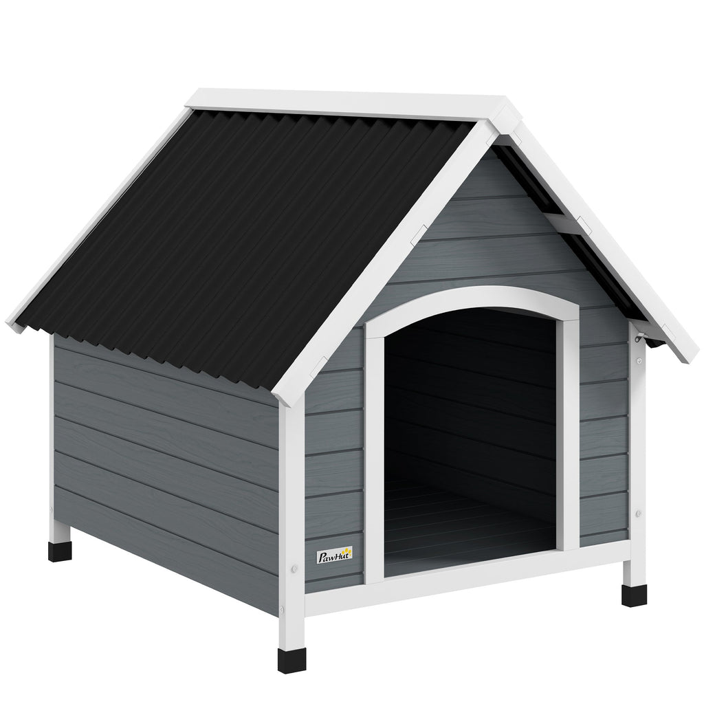 EasyComfort Cuccia per Cani in Legno da Esterno, Casetta per Cani Grandi con Pavimento Rimovibile, 84x99x87cm, Grigio