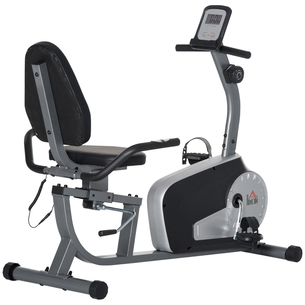 EASYCOMFORT Recumbent Horizontal Exercise Bike with 8 Resistance Levels, LCD Screen and Adjustable Seat, 122-137x62x103 cm