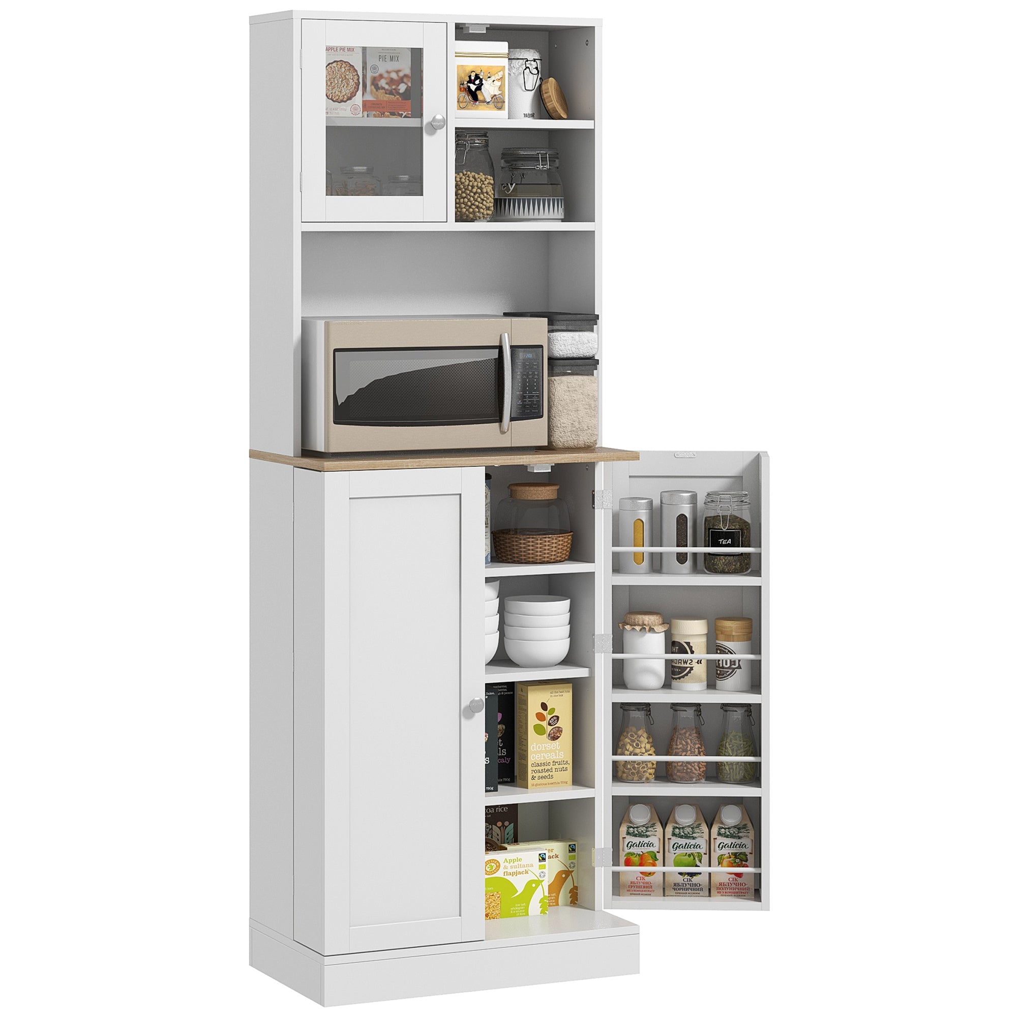 EasyComfort Dispensa da Cucina Porta Microonde with Ripiani Aperti e Armadietto with Portaspezie, 60x35x169 cm, white