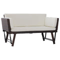EASYCOMFORT 2 Seater Sofa with Extendable Garden Armrests Rattan 129x63x67cm White, Brown