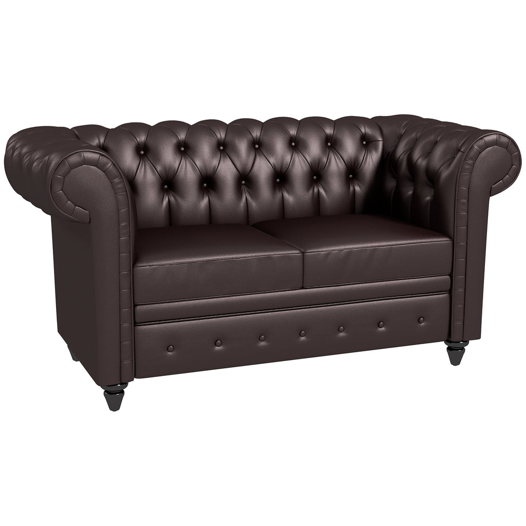 EasyComfort Divano 2 Posti stile Chesterfield with Cuscino Rimovibile, in Ecopelle, Legno e Metallo, 160x84x80 cm, Marrone