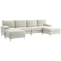 EasyComfort Divano Componibile 4 Pezzi with Poggiapiedi e Cuscini, in Tessuto effetto Ciniglia, 313x149x88 cm, white Crema