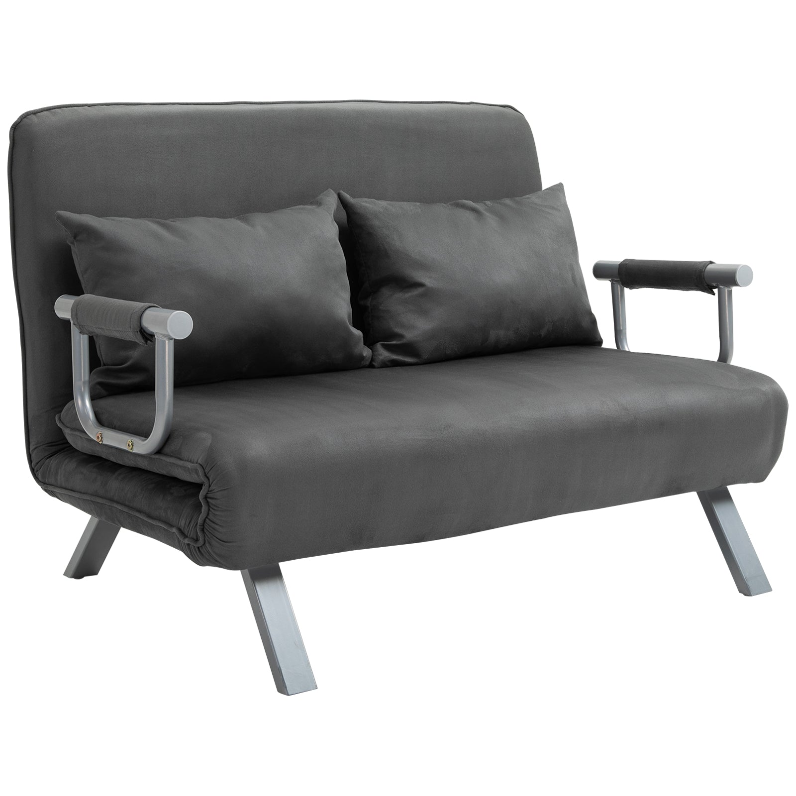 Easycomfort Divano Letto 2 Posti in Similpelle e Acciaio with Seduta Regolabile in 5 Posizioni, 105x80x78 cm, Grigio