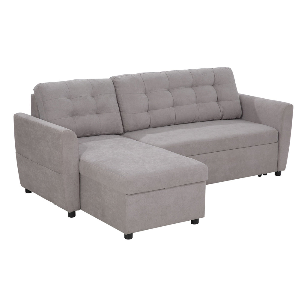 Easycomfort Divano Letto 3 Posti with Chaise Longue Contenitore in Tessuto, 217x134x85cm, Grigio