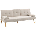 Easycomfort Divano Letto 3 Posti Reclinabile with Rivestimento Effetto Lino e Tavolino a Ribalta, Beige