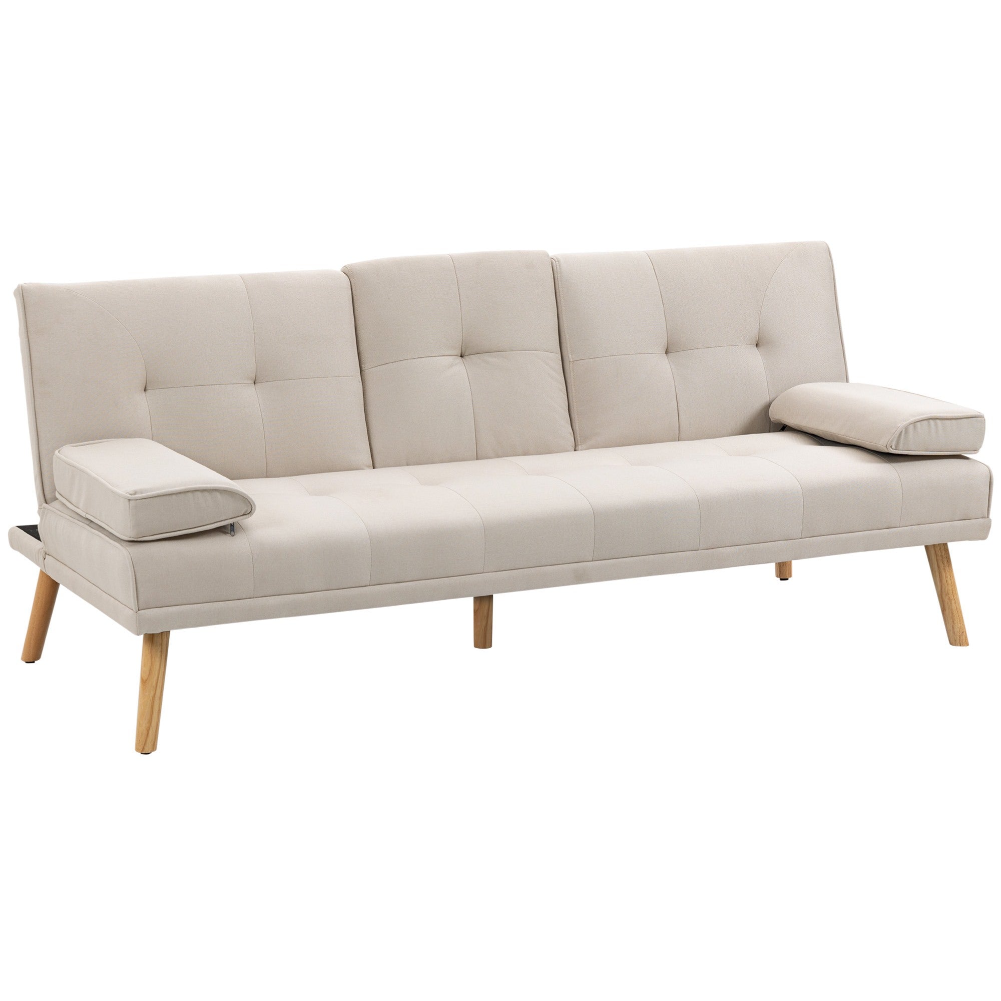 Easycomfort Divano Letto 3 Posti Reclinabile with Rivestimento Effetto Lino e Tavolino a Ribalta, Beige