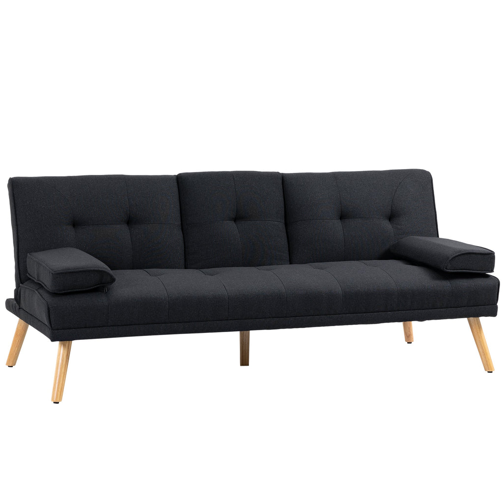 EasyComfort Divano Letto 3 Posti Reclinabile with Rivestimento Effetto Lino e Tavolino a Ribalta, Grigio