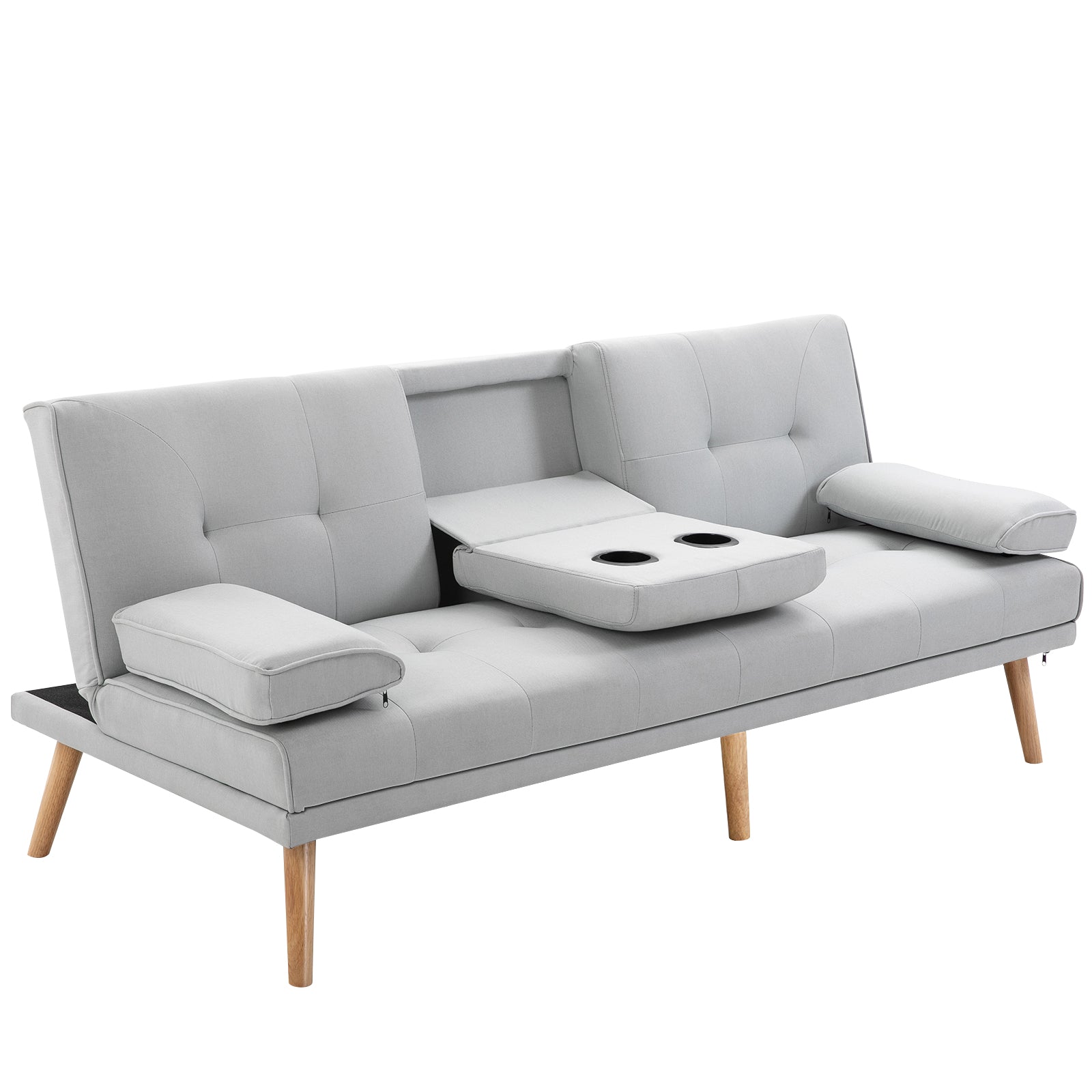 Easycomfort Divano Letto 3 Posti Stile Scandinavo Reclinabile with Tavolino a Ribalta, 181x77x88 cm, Grigio