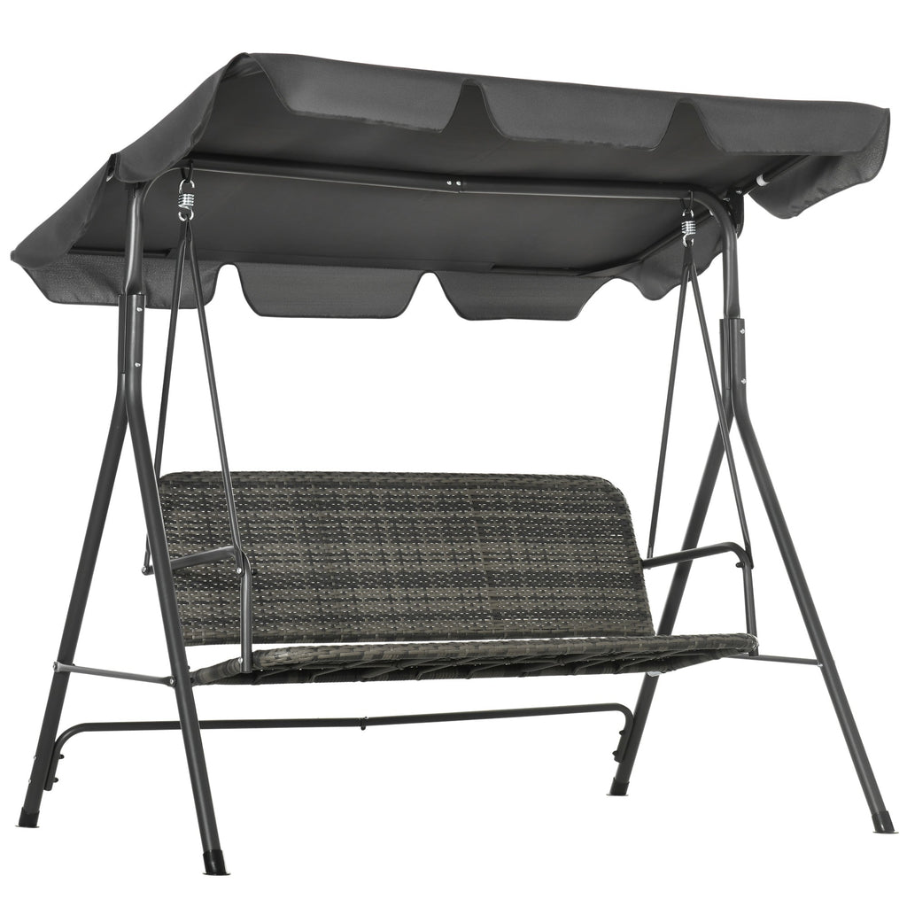EasyComfort Dondolo da Giardino 3 Posti con Tettuccio Regolabile in Rattan PE, 167x112x153cm, Grigio Scuro