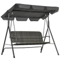 EasyComfort Dondolo da Giardino 3 Posti con Tettuccio Regolabile in Rattan PE, 167x112x153cm, Grigio Scuro