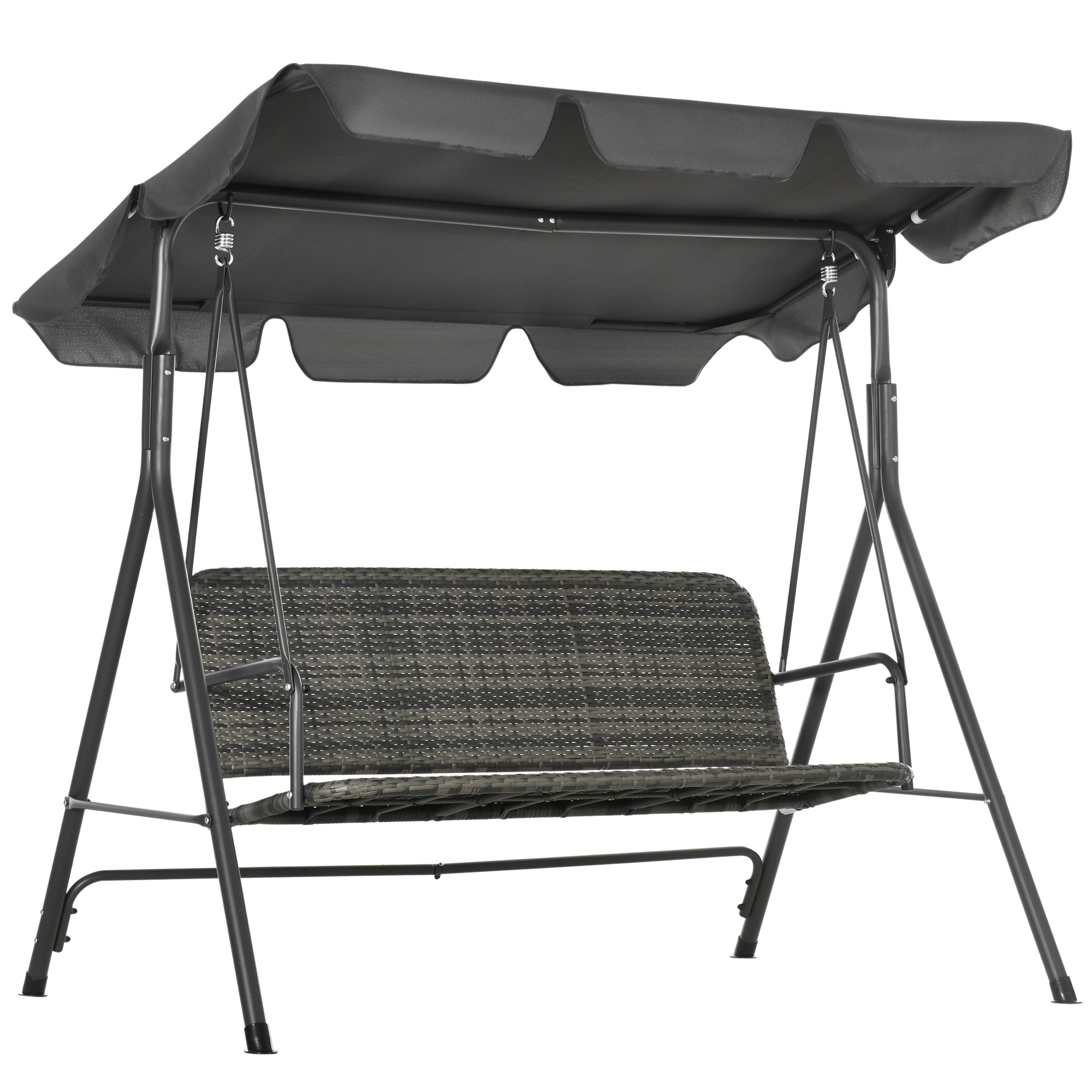 EasyComfort Dondolo da Giardino 3 Posti con Tettuccio Regolabile in Rattan PE, 167x112x153cm, Grigio Scuro