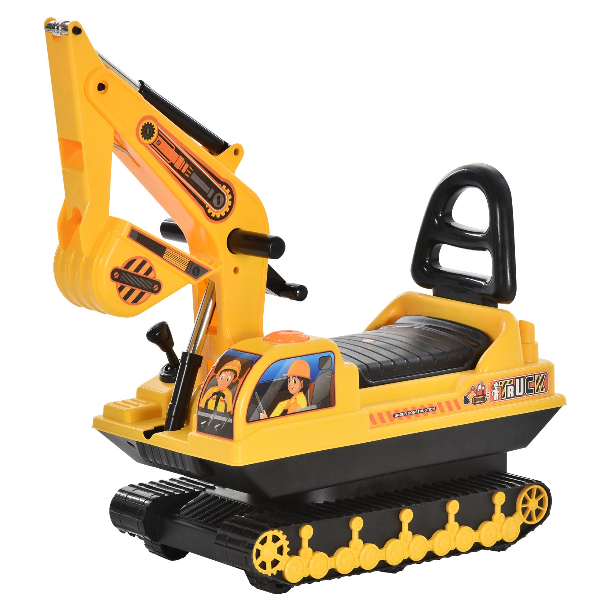 Easycomfort Escavatore Ruspa Giocattolo Cavalcabile per Bambini max. 30 kg with Schienale, Braccio Mobile e Vano Contenitore, 78x24x58.5cm