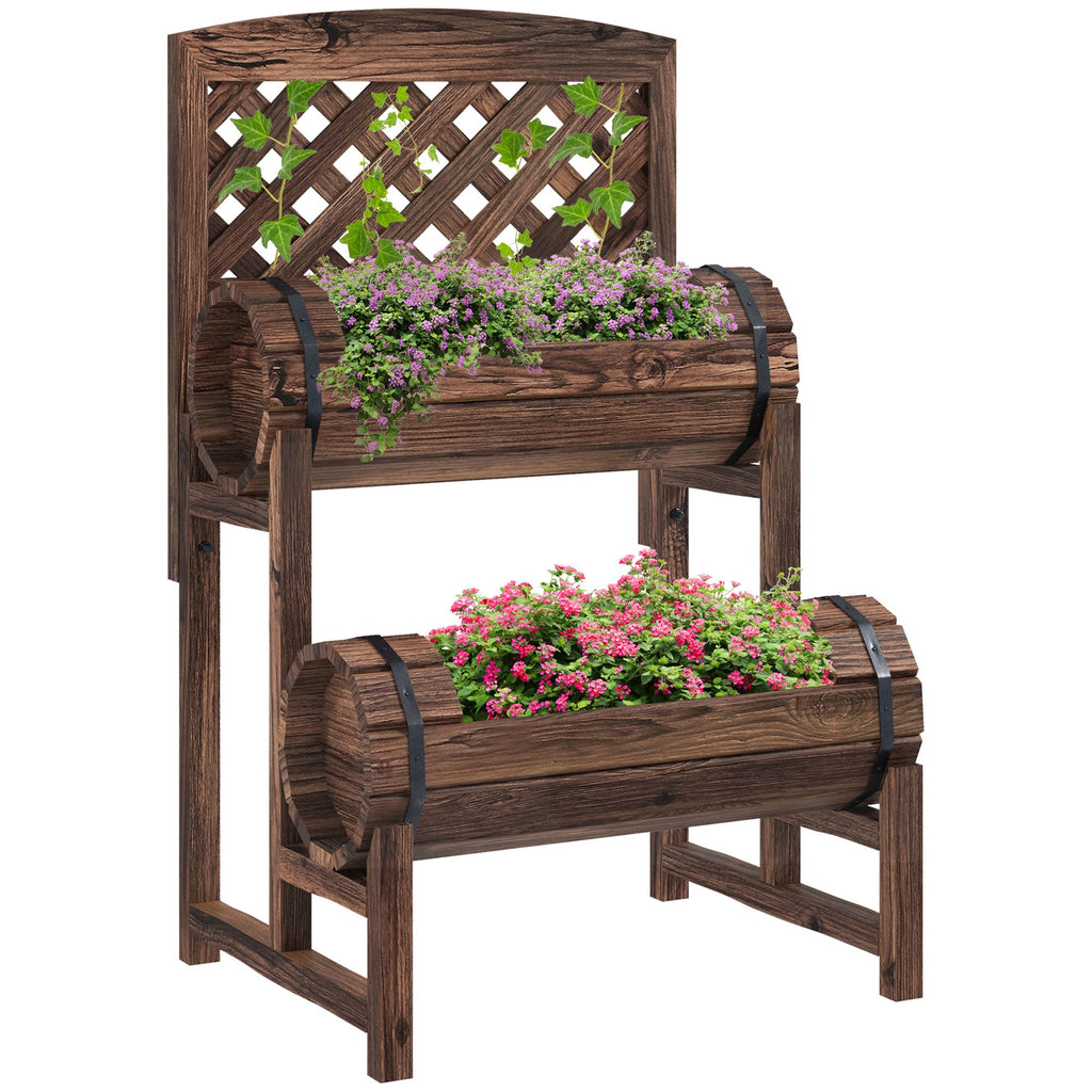 EasyComfort Fioriera da Esterno a 2 Livelli with Fori di Drenaggio e Griglia, in Legno di Abete, 42x49x80 cm, Marrone