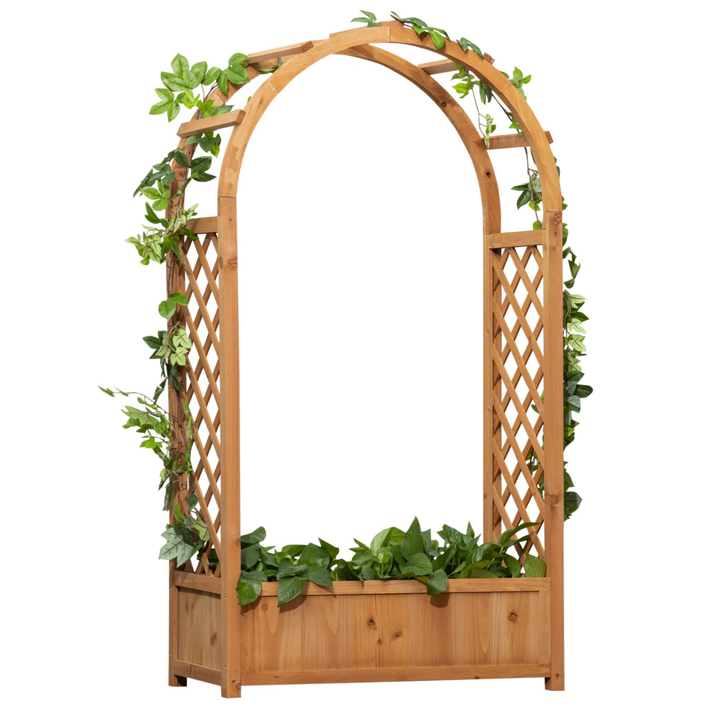 Easycomfort Fioriera da Esterno a Fondo Cavo in Abete Marrone with Arco Decorativo e Grate per Rampicanti, 83x36x152 cm