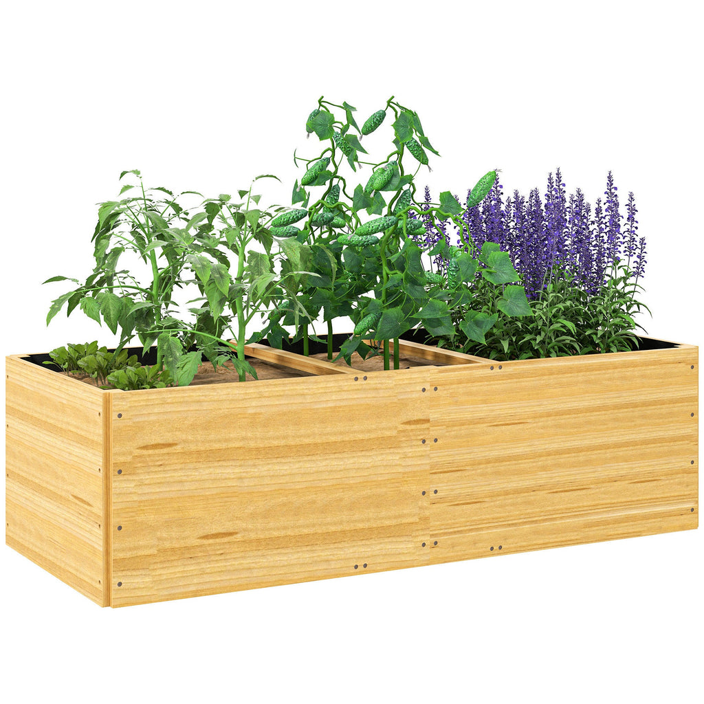 EasyComfort Fioriera da Esterno in Legno di Abete Divisa in 3 Aree with Strato in Tessuto non Tessuto, 140x60x40 cm