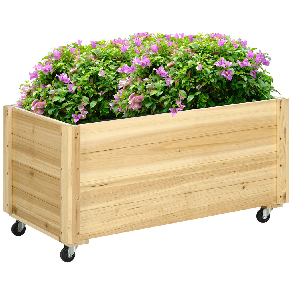EasyComfort Fioriera da Giardino with Foro di Drenaggio e Rotelle, in Legno di Abete, 89x48x47 cm