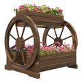 EasyComfort Fioriera in Legno da Esterno a 2 Livelli with 3 Vasi e Ruote di Carro Stile Country, 64x54x60cm