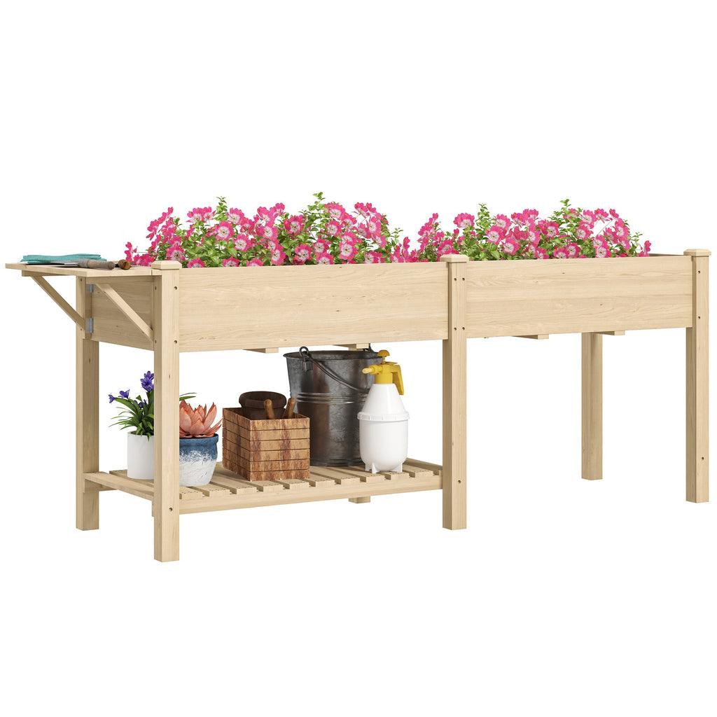 EasyComfort Fioriera Rialzata with Tavolino Laterale e Ripiano Porta Attrezzi Inferiore, in Legno di Abete, 207x59x78 cm
