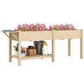 EasyComfort Fioriera Rialzata with Tavolino Laterale e Ripiano Porta Attrezzi Inferiore, in Legno di Abete, 207x59x78 cm